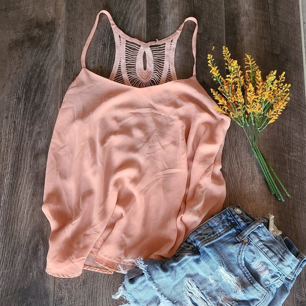 Forever 21 Peach Chiffon Crochet Lace Racerback‎ Camisole Tank Top Large
